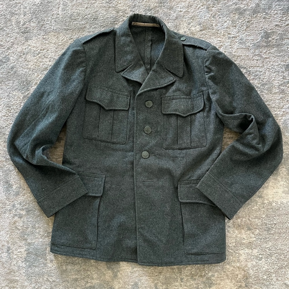 Authentic vintage European military jacket. Great, clean condition. Matching cap